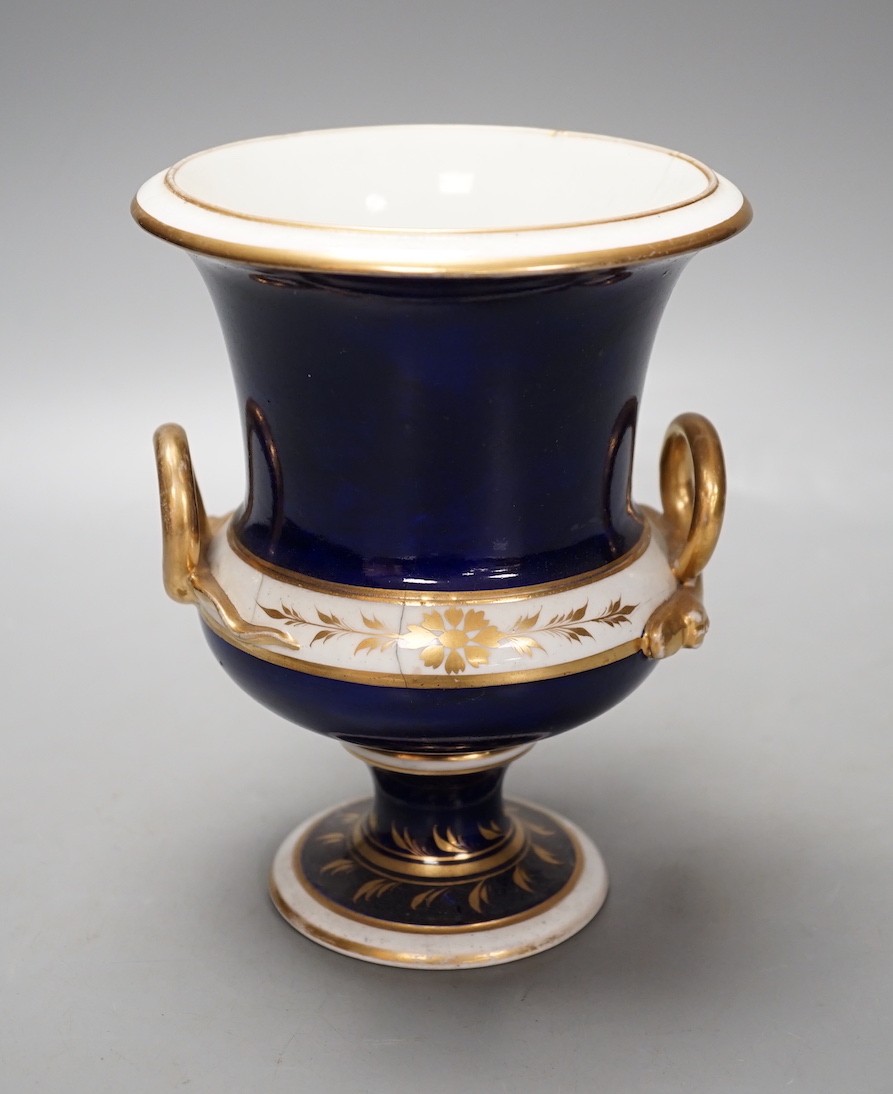 A Derby named twin handled cup, 'View in North Wales' - 17cm tall